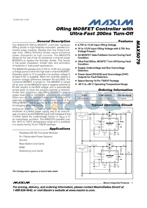 MAX5079 datasheet - ORing MOSFET Controller with Ultra-Fast 200ns Turn-Off