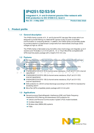 IP4251CZ12-6 datasheet - Integrated 4-, 6- and 8-channel passive filter network with ESD protection to IEC 61000-4-2, level 4