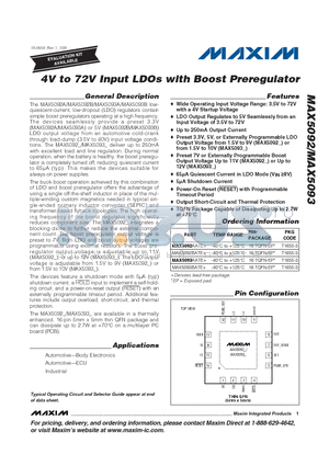 MAX5093AATE+ datasheet - 4V to 72V Input LDOs with Boost Preregulator