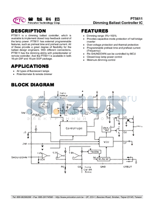 PT5611_10 datasheet - Dimming Ballast Controller IC