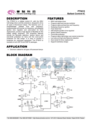 PT5615-D datasheet - Ballast Control IC