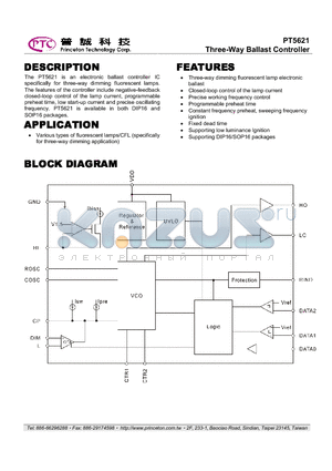 PT5621 datasheet - Three-Way Ballast Controller