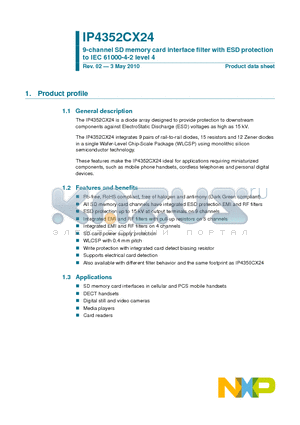 IP4352CX24 datasheet - 9-channel SD memory card interface filter with ESD protection to IEC 61000-4-2 level 4