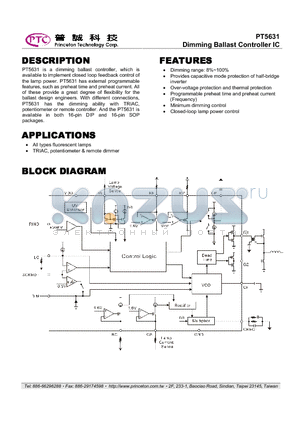 PT5631-D datasheet - Dimming Ballast Controller IC