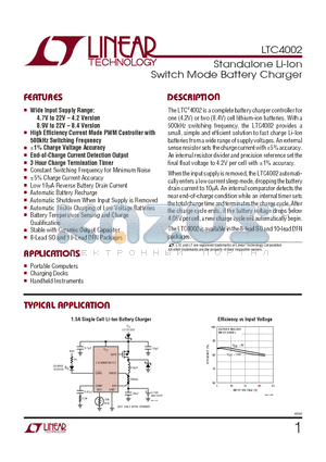 LTC4002ES8-4.2 datasheet - Standalone Li-Ion Switch Mode Battery Charger