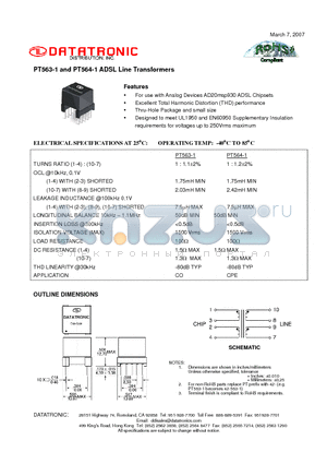 PT563-1 datasheet - ADSL Line Transformers