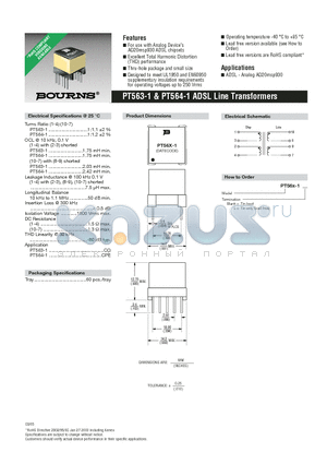 PT564-1 datasheet - ADSL Line Transformers