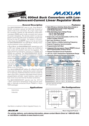 MAX5097AATE+ datasheet - 40V, 600mA Buck Converters with Low- Quiescent-Current Linear Regulator Mode