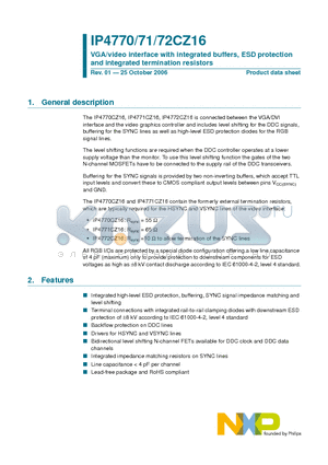 IP4771CZ16 datasheet - VGA/video interface with integrated buffers, ESD protection and integrated termination resistors