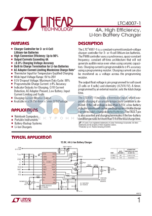 LTC4007EUFD-1 datasheet - 4A, High Efficiency, Li-Ion Battery Charger