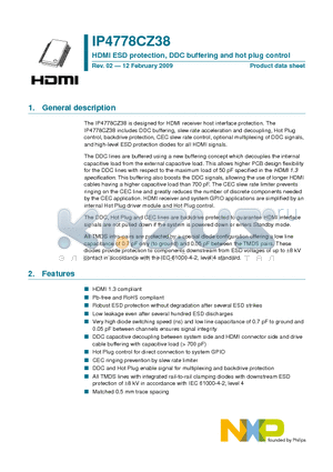 IP4778CZ38/V datasheet - HDMI ESD protection, DDC buffering and hot plug control