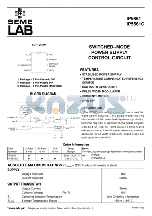 IP5661 datasheet - SWITCHED.MODE POWER SUPPLY CONTROL CIRCUIT