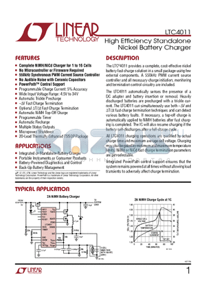 LTC4011CFE datasheet - High Efficiency Standalone Nickel Battery Charger