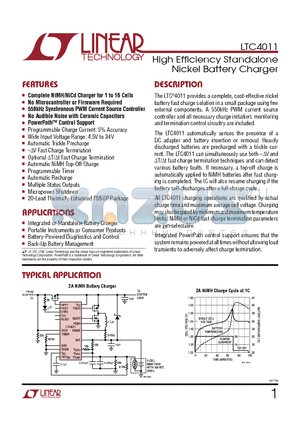 LTC4011CFEPBF datasheet - High Efficiency Standalone Nickel Battery Charger