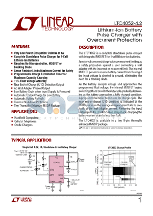 LTC4052-4.2 datasheet - Lithium-Ion Battery Pulse Charger with Overcurrent Protection