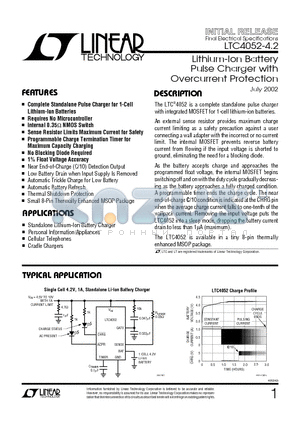 LTC4052-42 datasheet - Lithium-Ion Battery Pulse Charger with Overcurrent Protection