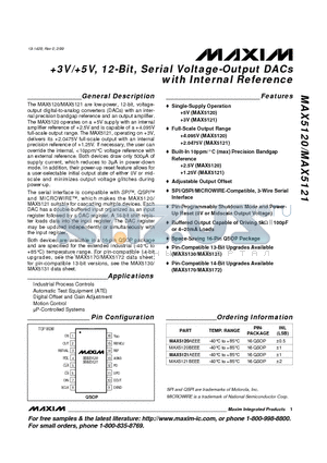 MAX5121AEEE datasheet - 3V/5V, 12-Bit, Serial Voltage-Output DACs with Internal Reference