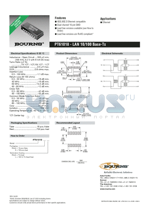 PT61018 datasheet - LAN 10/100 Base-Tx