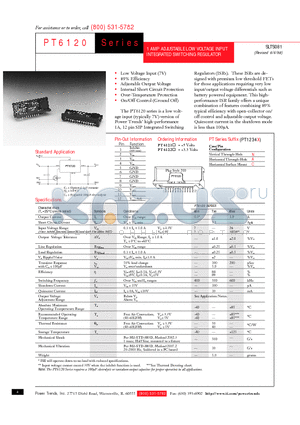 PT6121A datasheet - 1 AMP ADJUSTABLE LOW VOLTAGE INPUT INTEGRATED SWITCHING REGULATOR