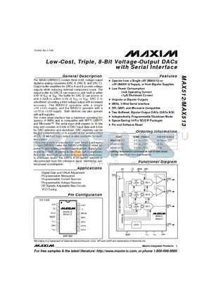 MAX512MJD datasheet - Low-Cost, Triple, 8-Bit Voltage-Output DACs with Serial Interface