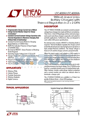 LTC4059A datasheet - 900mA Linear Li-Ion Battery Chargers with Thermal Regulation in 2 d 2 DFN