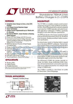 LTC4065A datasheet - Standalone 750mA Li-Ion Battery Charger in 2 x 2 DFN