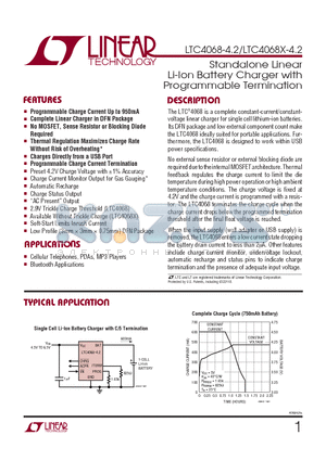 LTC4068-4.2 datasheet - Standalone Linear Li-Ion Battery Charger with Programmable Termination