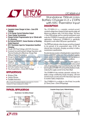 LTC4069-4.4 datasheet - Standalone 750mA Li-Ion Battery Charger in 2  2 DFN with NTC Thermistor Input