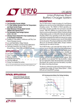 LTC4070 datasheet - Li-Ion/Polymer Shunt Battery Charger System