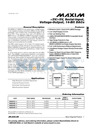MAX5141EUA datasheet - 3V/5V, Serial-Input, Voltage-Output, 14-Bit DACs