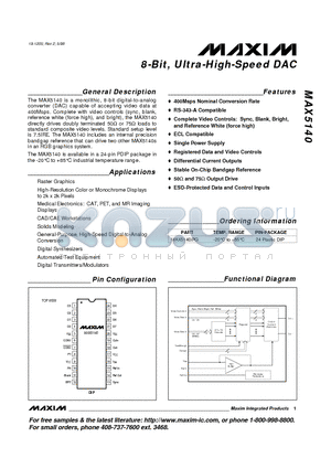 MAX5140IPG datasheet - 8-Bit, Ultra-High-Speed DAC