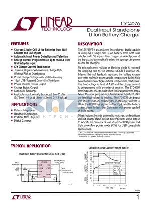 LTC4076EDD datasheet - Dual Input Standalone Li-Ion Battery Charger