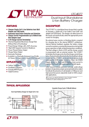 LTC4077 datasheet - Dual Input Standalone Li-Ion Battery Charger