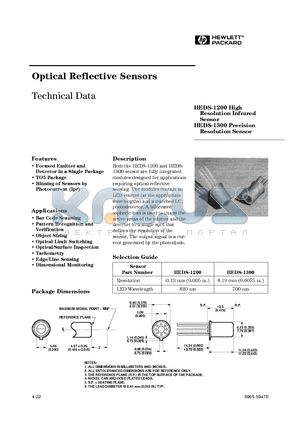 HEDS-1200 datasheet - Optical Reflective Sensors