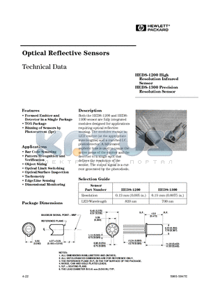 HEDS-1300 datasheet - Optical Reflective Sensors