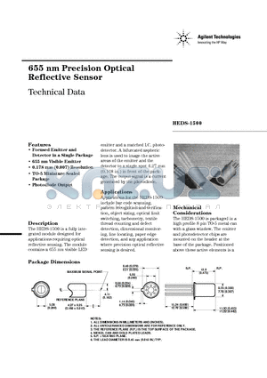 HEDS-1500 datasheet - 655 nm Precision Optical Reflective Sensor