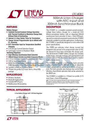 LTC4081EDD-TRPBF datasheet - 500mA Li-Ion Charger with NTC Input and 300mA Synchronous Buck