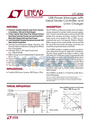 LTC4085 datasheet - USB Power Manager with Ideal Diode Controller and Li-Ion Charger