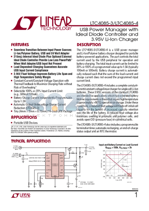 LTC4085-3 datasheet - USB Power Manager with Ideal Diode Controller and 3.95V Li-Ion Charger