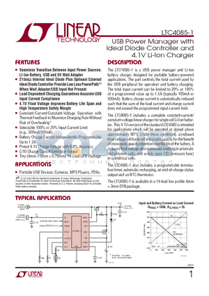 LTC4085EDE-1-TRPBF datasheet - USB Power Manager with Ideal Diode Controller and 4.1V Li-Ion Charger