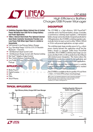 LTC4088EDE datasheet - High Effi ciency Battery Charger/USB Power Manager