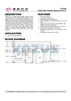 PT6306-H datasheet - 64-Bit High Voltage Display Driver IC