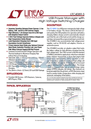 LTC4089-1 datasheet - USB Power Manager with High Voltage Switching Charger
