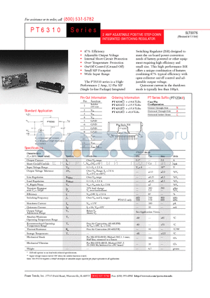 PT6313 datasheet - 2 AMP ADJUSTABLE POSITIVE STEP-DOWN INTEGRATED SWITCHING REGULATOR