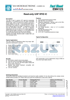 EM4123 datasheet - Read-only UHF RFID IC