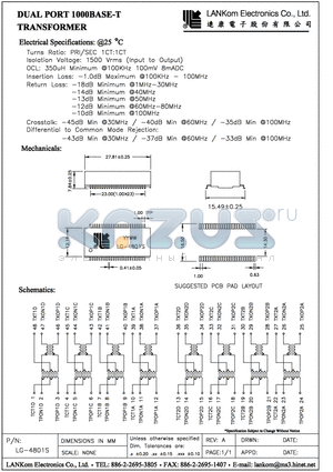 LG-4801S datasheet - DUAL PORT 1000BASE-T TRANSFORMER