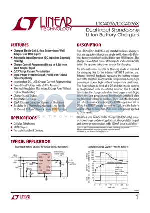 LTC4096 datasheet - Dual Input Standalone Li-Ion Battery Chargers