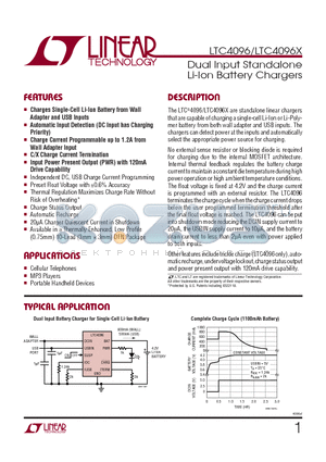 LTC4096EDD datasheet - Dual Input Standalone Li-Ion Battery Chargers