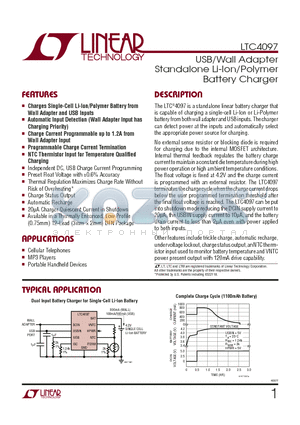 LTC4097 datasheet - USB/Wall Adapter Standalone Li-Ion/Polymer Battery Charger