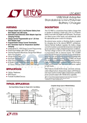 LTC4097EDDB datasheet - USB/Wall Adapter Standalone Li-Ion/Polymer Battery Charger